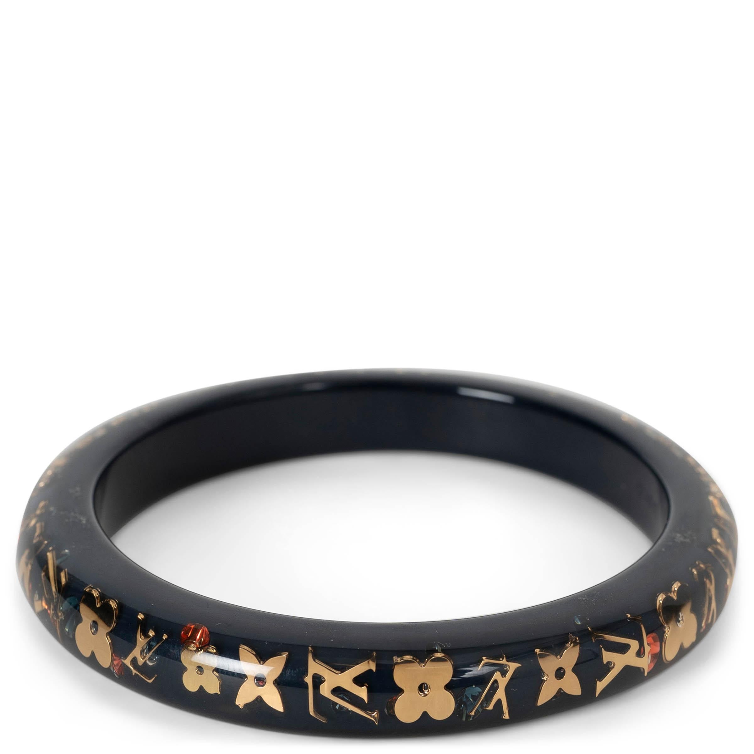 LOUIS VUITTON navy blue resin INCLUSION MONOGRAM NARROW Bangle Bracelet