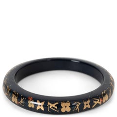 LOUIS VUITTON navy blue resin INCLUSION MONOGRAM NARROW Bangle Bracelet