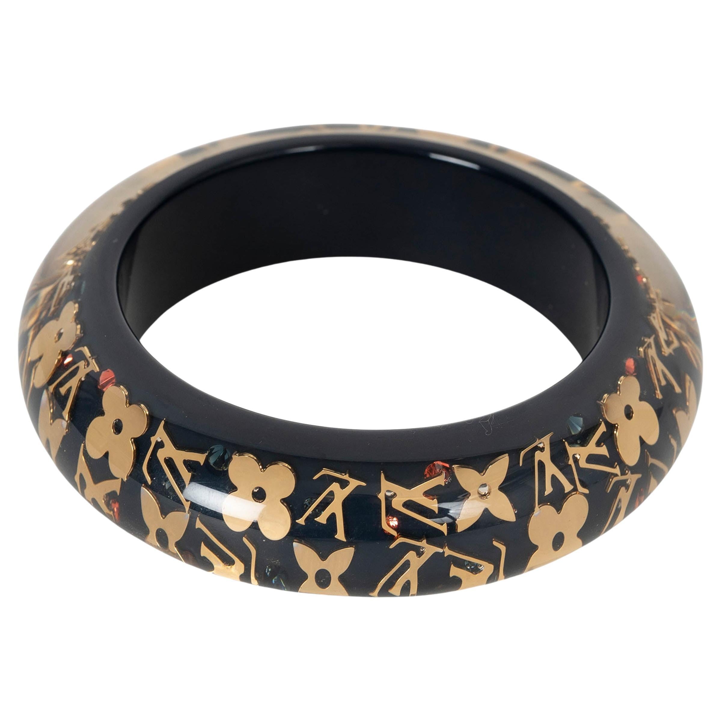 LOUIS VUITTON navy blue resin INCLUSION MONOGRAM WIDE Bangle Bracelet