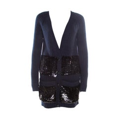 Louis Vuitton Navy Blue Sequin Embellished Button Front Cardigan M
