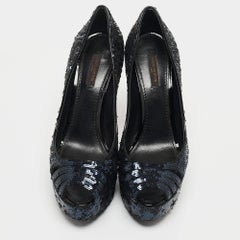 Louis Vuitton Navy Blue Sequin Peep Toe Pumps Size 39