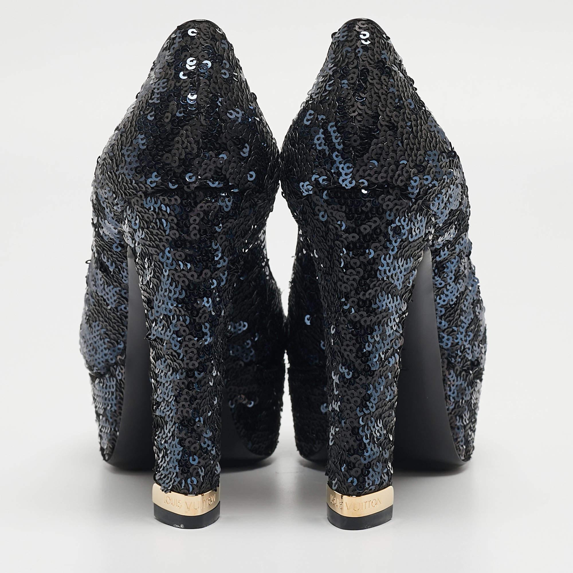 Women's Louis Vuitton Navy Blue Sequin Peep Toe Pumps Size 39