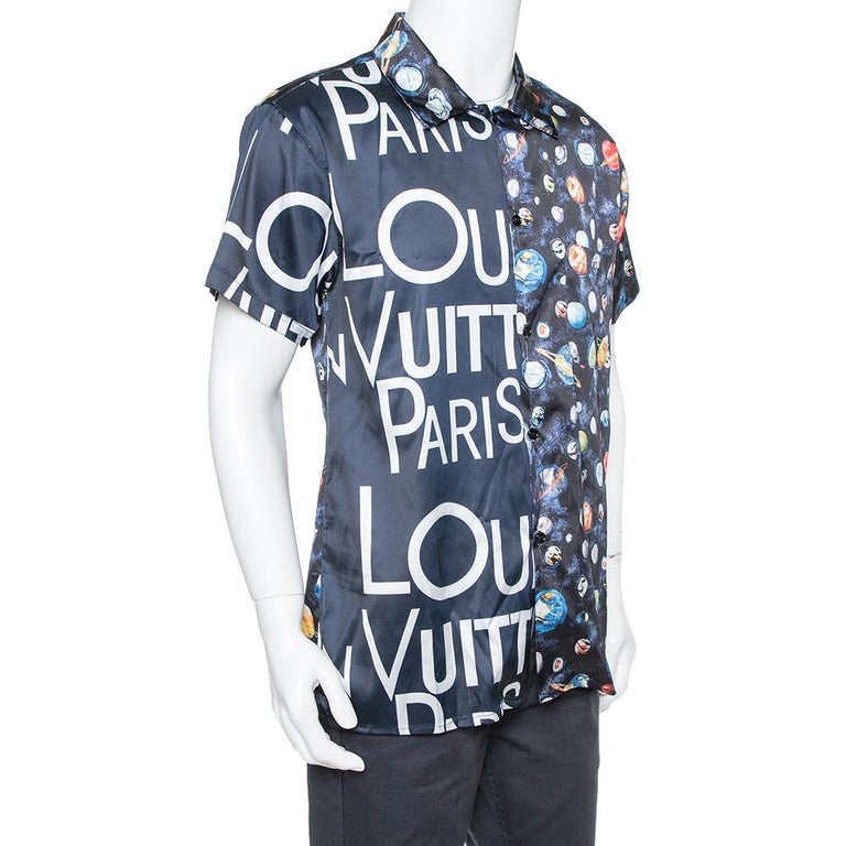 LOUIS VUITTON RM131 H3JR51JRZ Neon Script T-Shirt Size L Navy Auth Men Used
