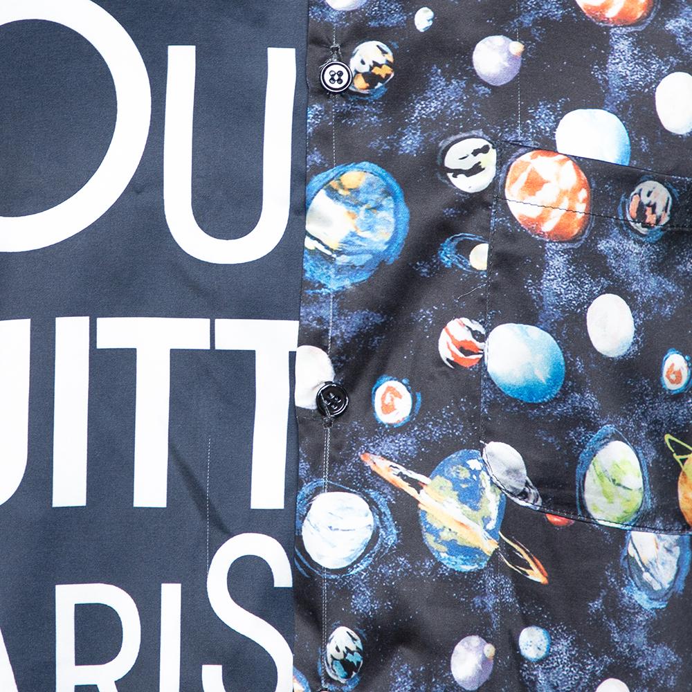 Louis Vuitton Navy Blue Split Hawaiian Galaxy Print Silk Shirt XL In Good Condition In Dubai, Al Qouz 2