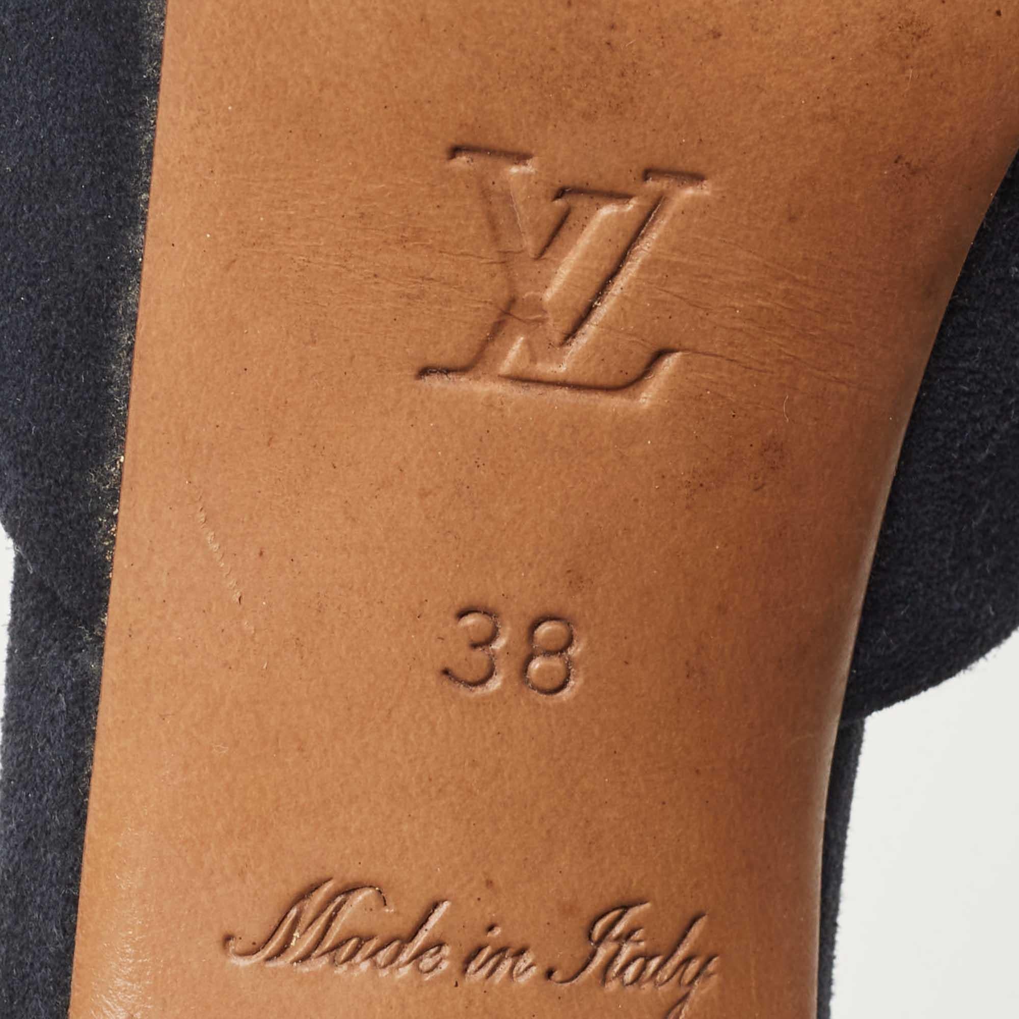 Louis Vuitton Navy Blue Suede Bow Slide Sandals Size 38 For Sale 2