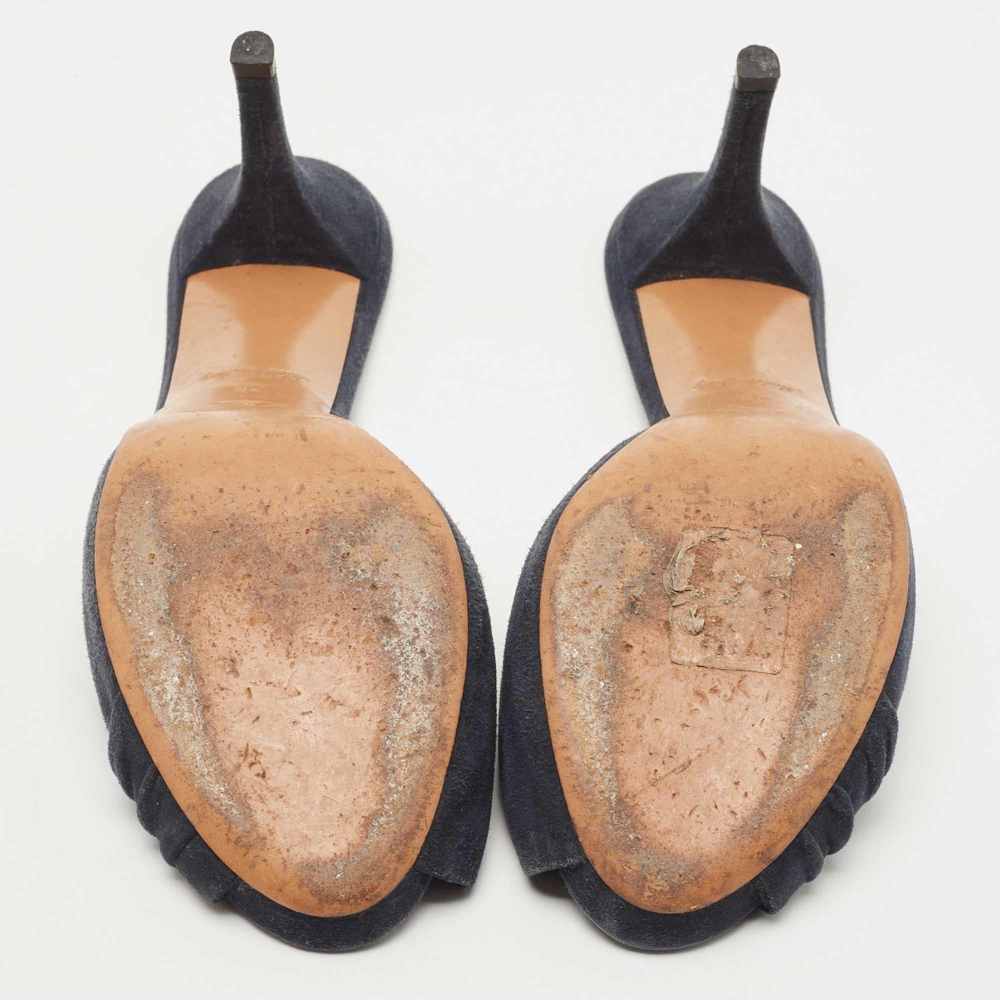 Louis Vuitton Navy Blue Suede Bow Slide Sandals Size 38 For Sale 3