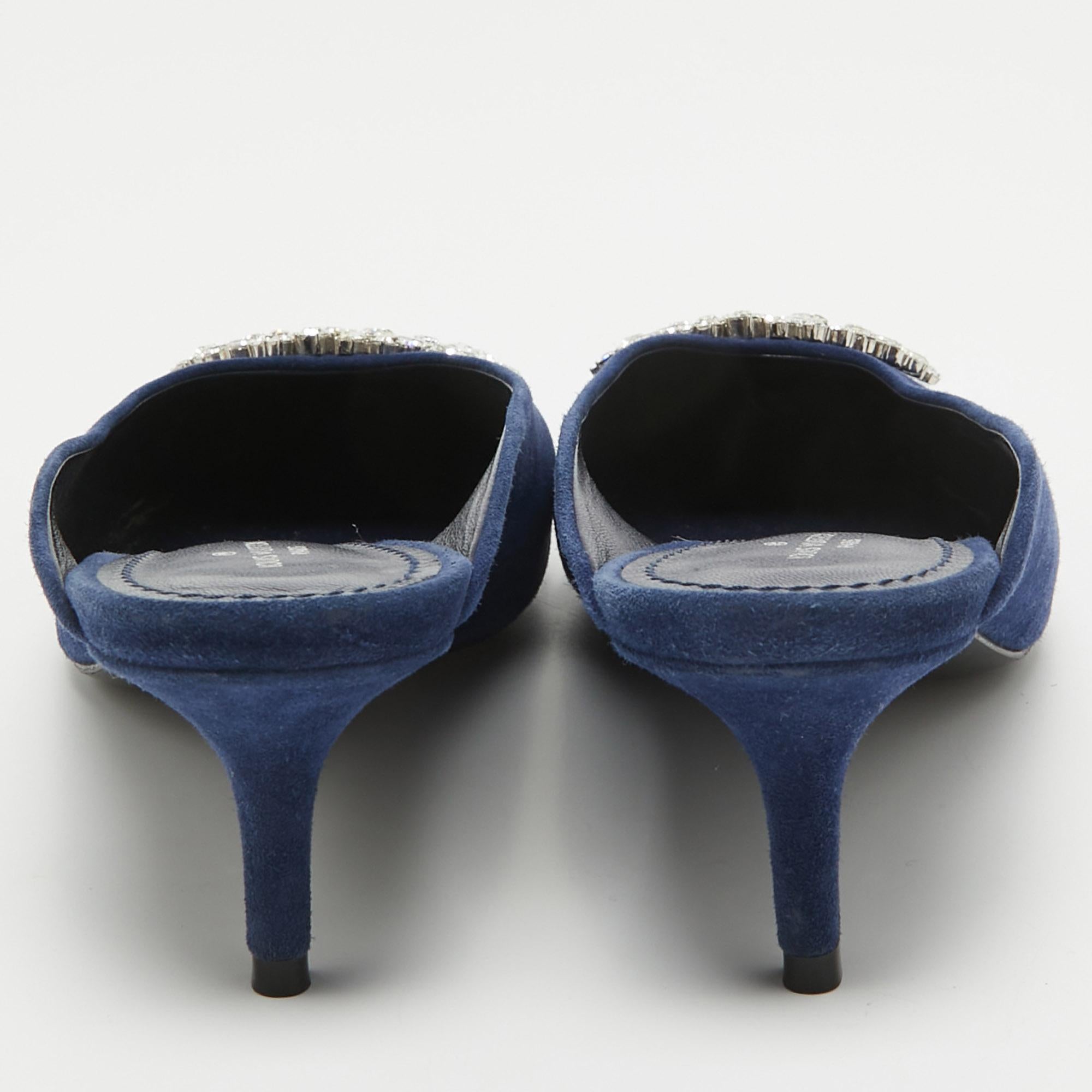 Women's Louis Vuitton Navy Blue Suede Crystal Embellished Madeleine Mules Size 37.5 For Sale