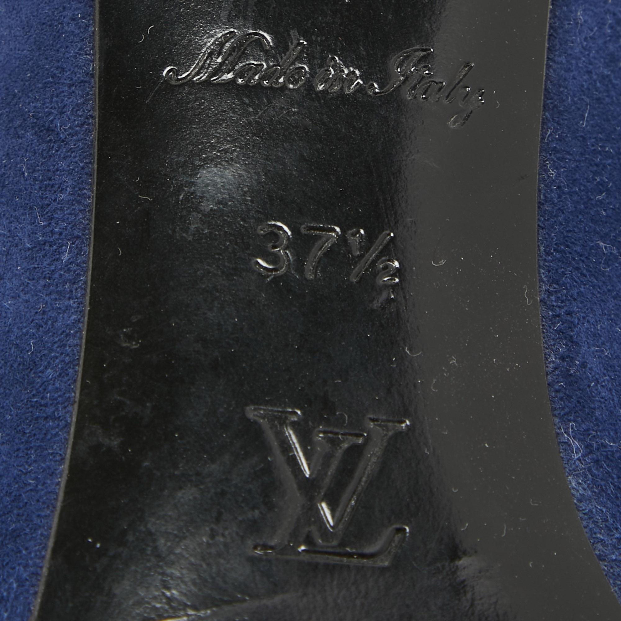 Louis Vuitton Madeleine Pantoletten aus Wildleder in Marineblau mit Kristallverzierung Madeleine Größe 37,5 im Angebot 4