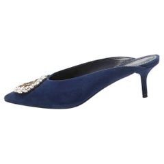 Louis Vuitton Navy Blue Suede Crystal Embellished Madeleine Mules Size 37.5