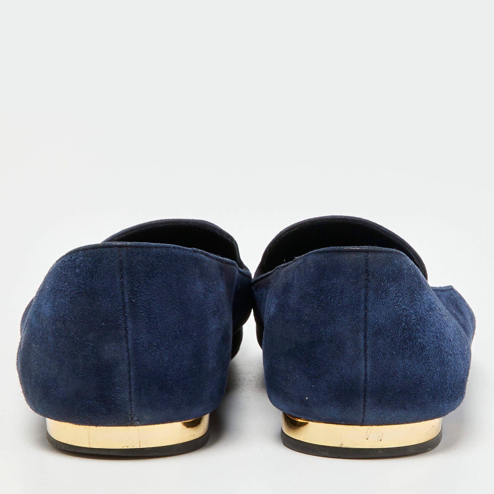 Louis Vuitton Navy Blue Suede Embroidered Smoking Slippers Size 38 For Sale 1