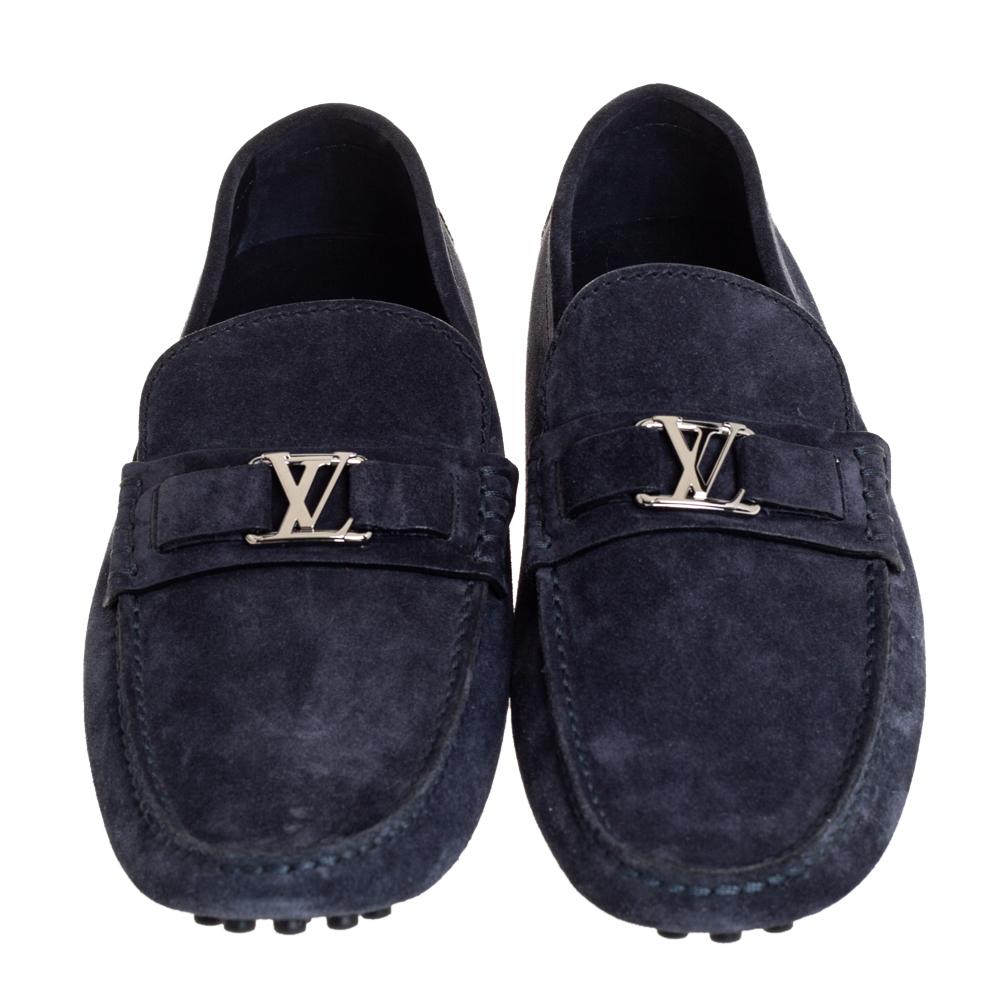 Black Louis Vuitton Navy Blue Suede Hockenheim Slip On Loafers Size 43.5
