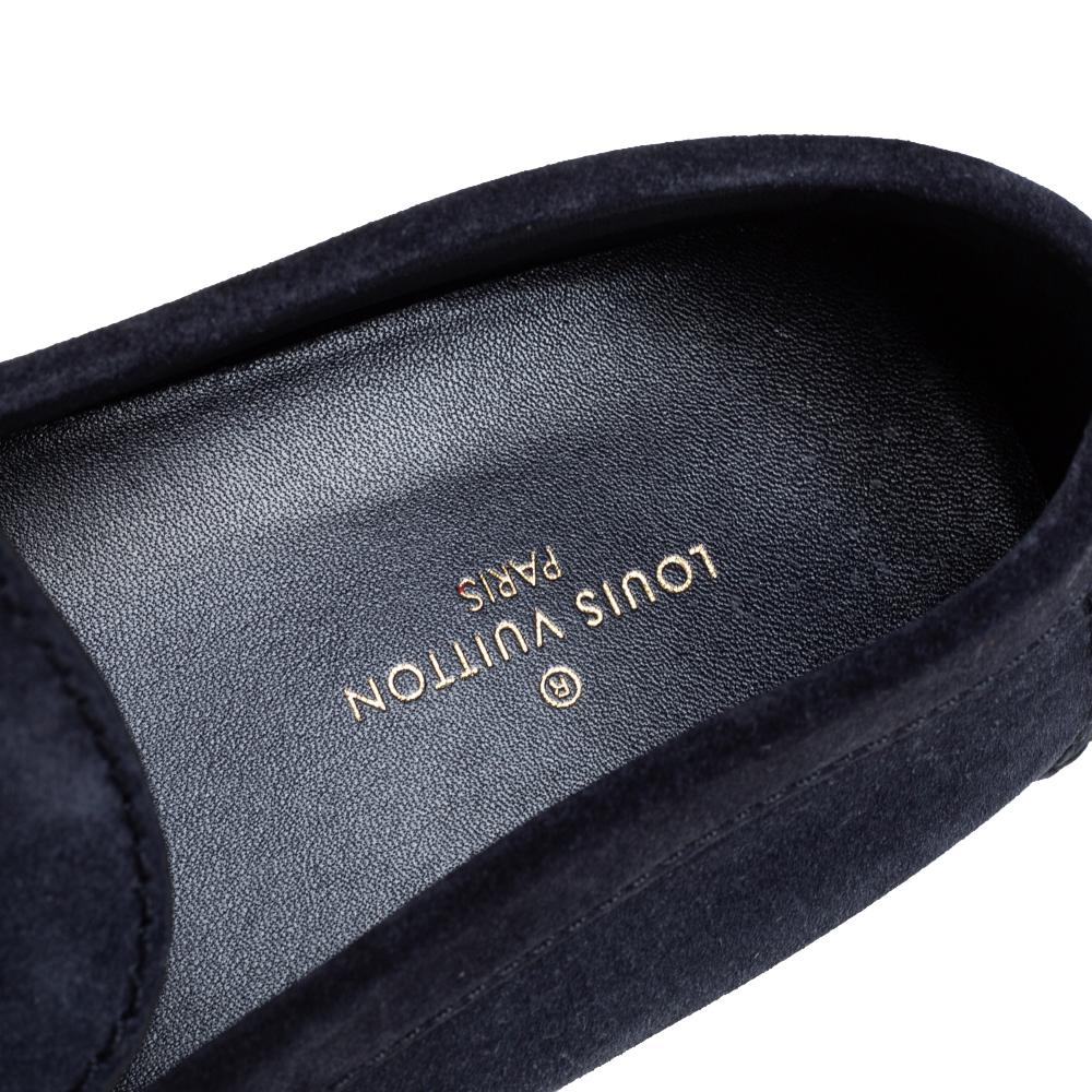 Women's Louis Vuitton Navy Blue Suede Hockenheim Slip On Loafers Size 43.5