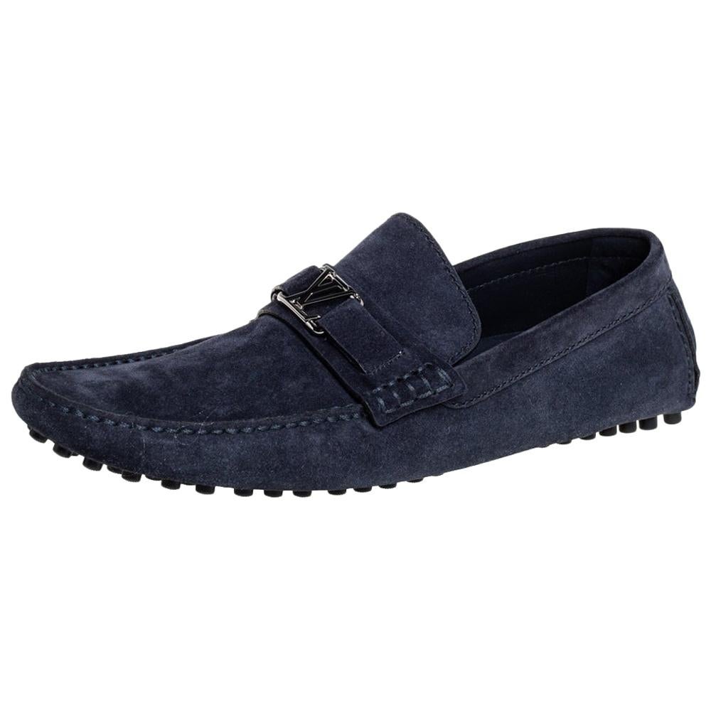 Louis Vuitton Navy Blue Suede Hockenheim Slip On Loafers Size 43.5