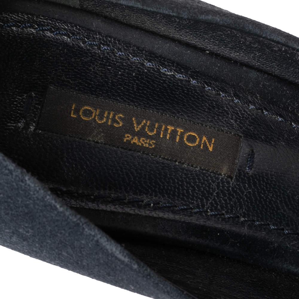 Louis Vuitton Navy Blue Suede Kimono Peep Toe Platform Pumps Size 38 For Sale 1