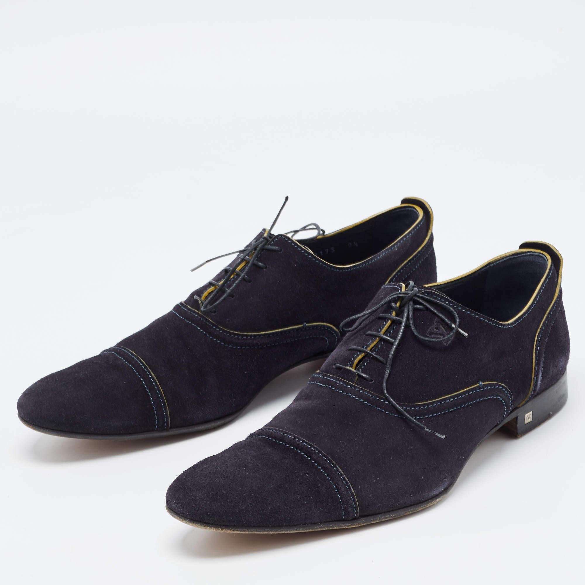 Men's Louis Vuitton Navy Blue Suede Lace Up Oxford Size 43.5 For Sale