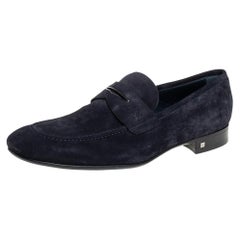 Louis Vuitton Navy Blue Suede Leather Penny Slip On Loafers Size 43.5