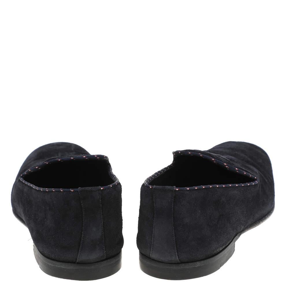 Black Louis Vuitton Navy Blue Suede Logo Smoking Slippers Size 43 For Sale