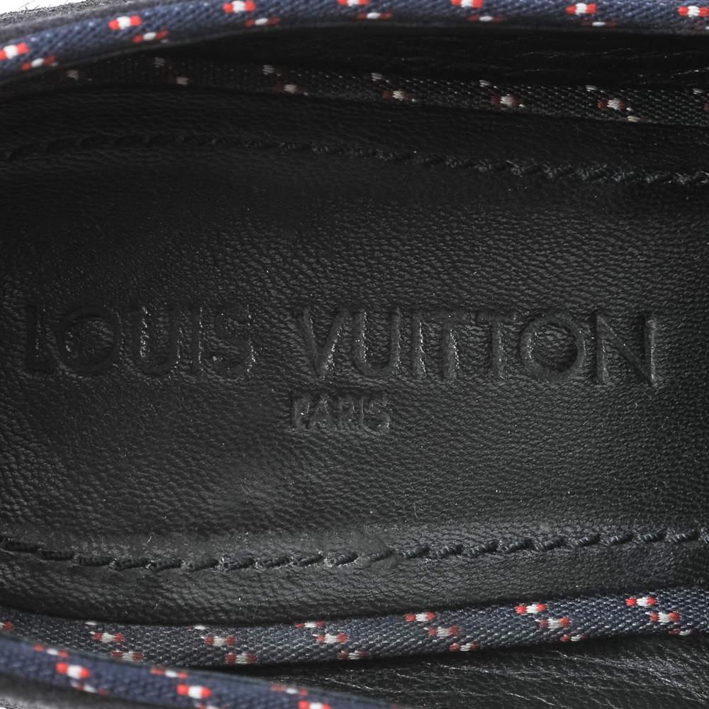 Louis Vuitton Navy Blue Suede Logo Smoking Slippers Size 43 For Sale 1