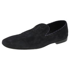 Louis Vuitton Navy Blue Suede Logo Smoking Slippers Size 43