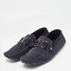 Louis Vuitton Navy Blue Suede Monte Carlo Slip On Loafers Size41.5