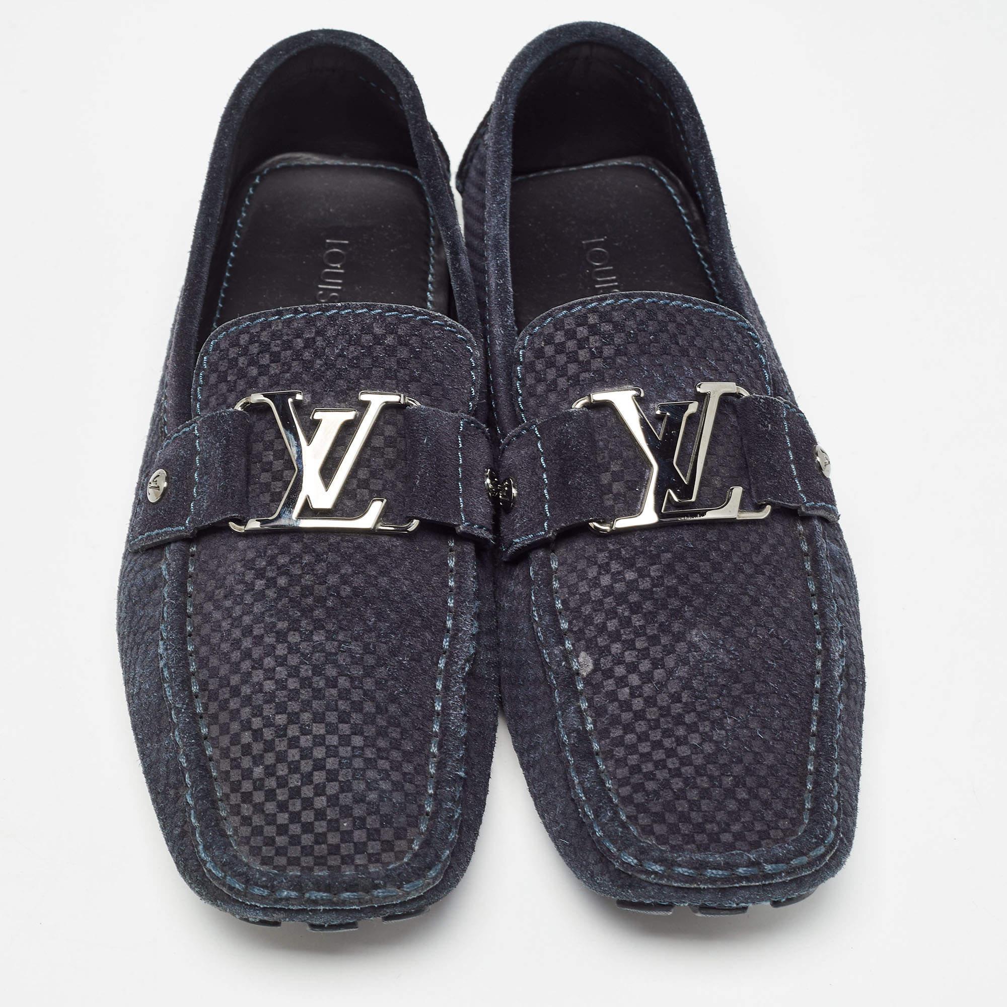 Noir Louis Vuitton - Mocassins Monte Carlo en daim bleu marine, taille 41,5 en vente