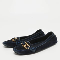 Louis Vuitton Navy Blue Suede Oxford Loafers Size 35.5