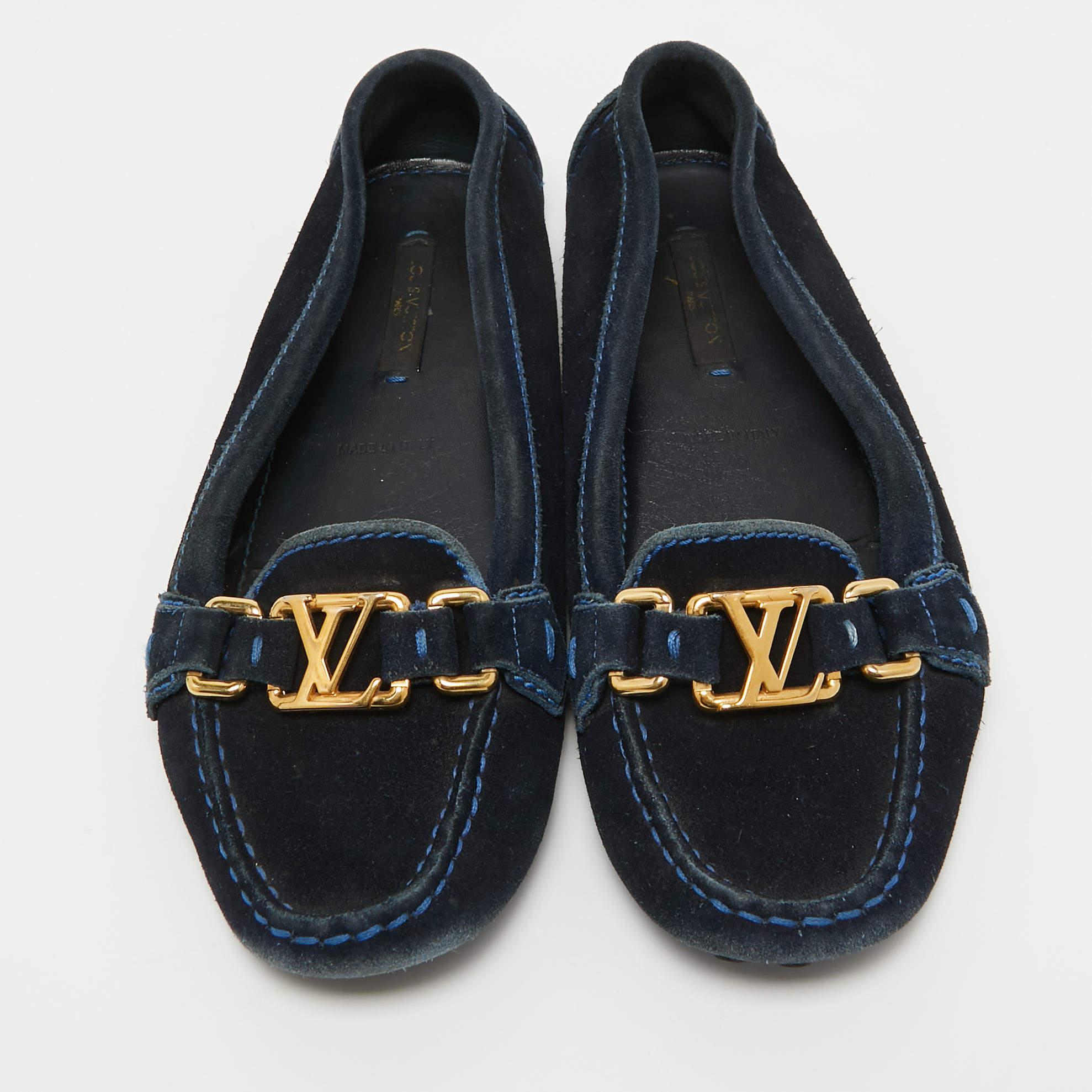 Noir Louis Vuitton - Mocassins Oxford en daim bleu marine, taille 35,5 en vente