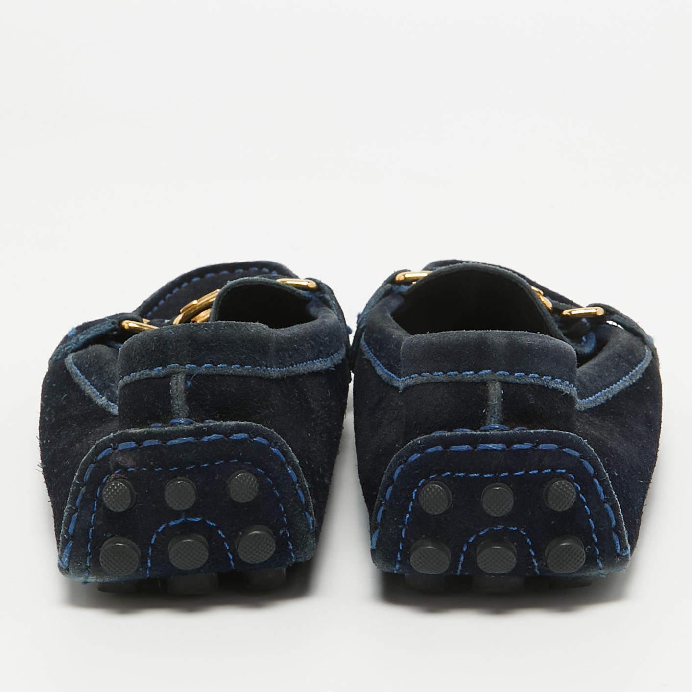 Louis Vuitton - Mocassins Oxford en daim bleu marine, taille 35,5 Pour femmes en vente