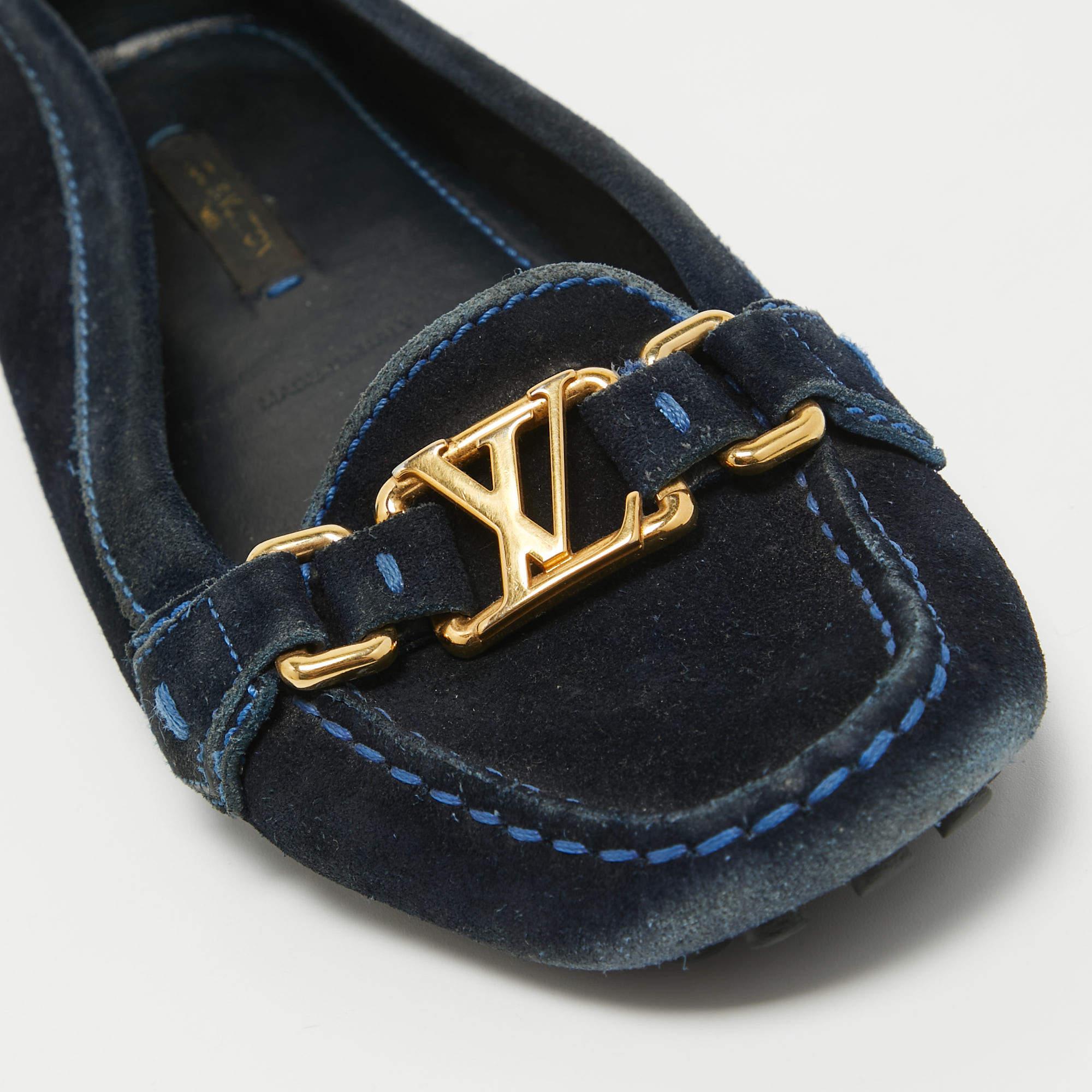 Louis Vuitton - Mocassins Oxford en daim bleu marine, taille 35,5 en vente 3