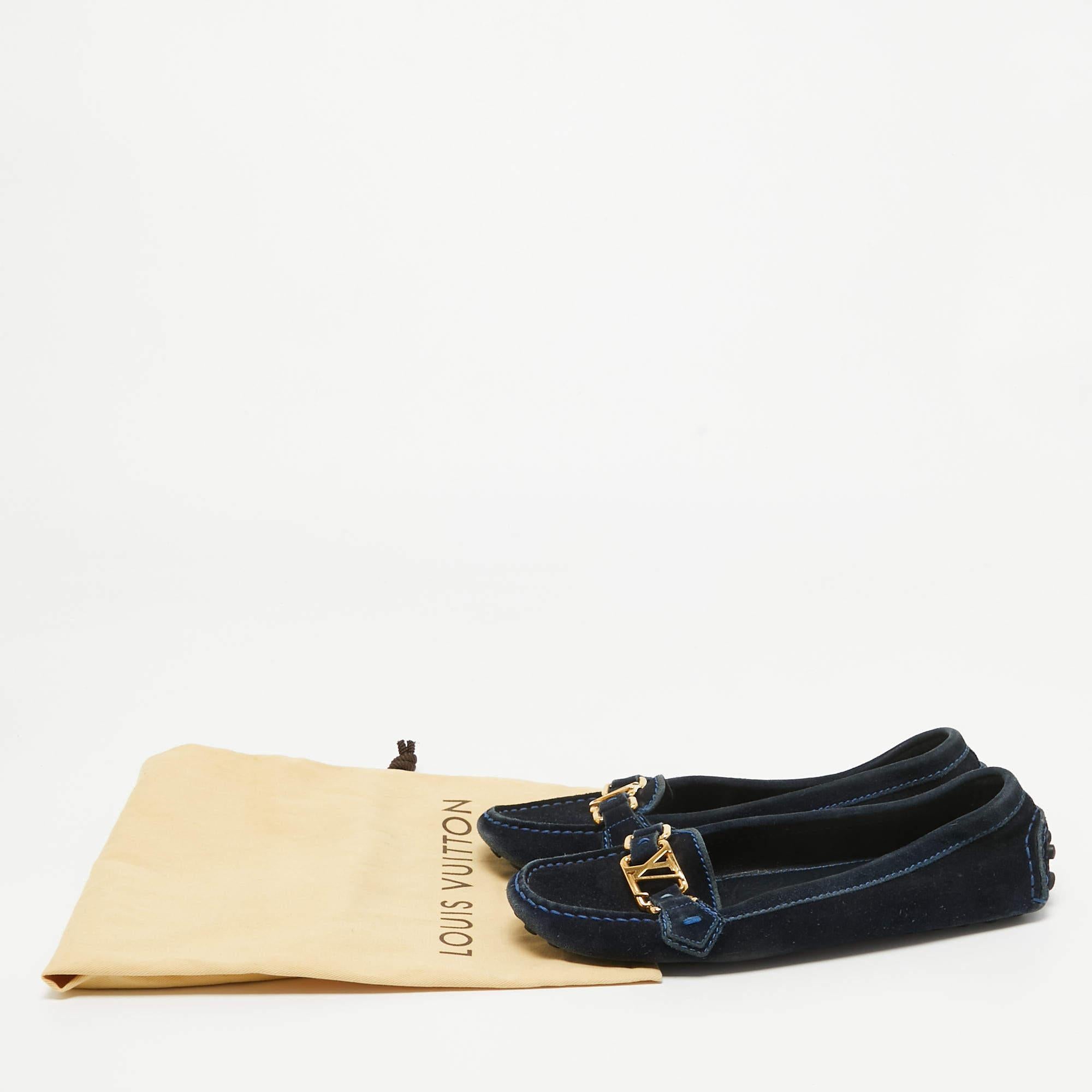 Louis Vuitton - Mocassins Oxford en daim bleu marine, taille 35,5 en vente 4