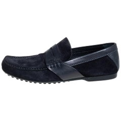 Louis Vuitton Navy Blue Suede Penny Loafers Size 41