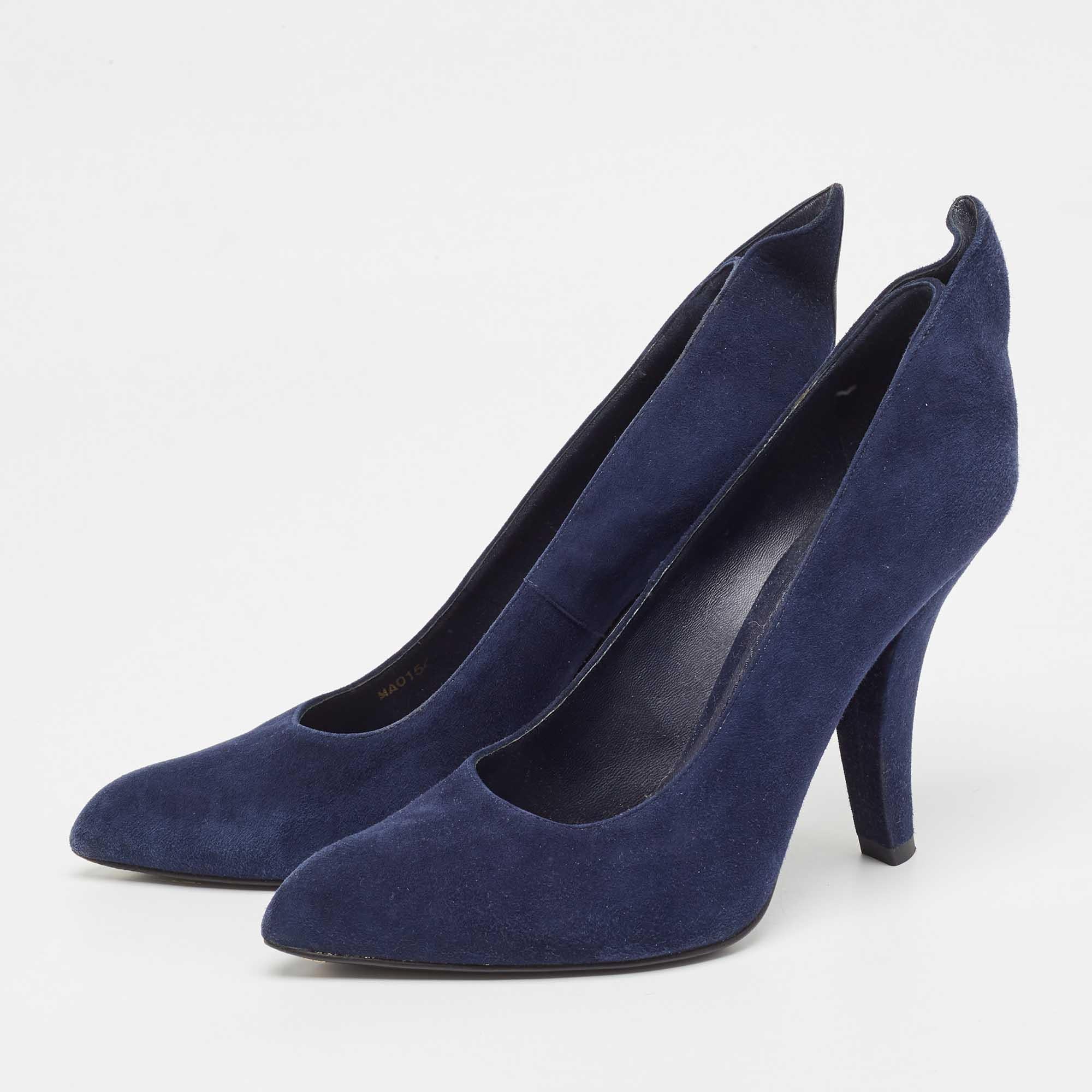 Louis Vuitton Navy Blue Suede Pointed Toe Pumps Size 37 For Sale 4