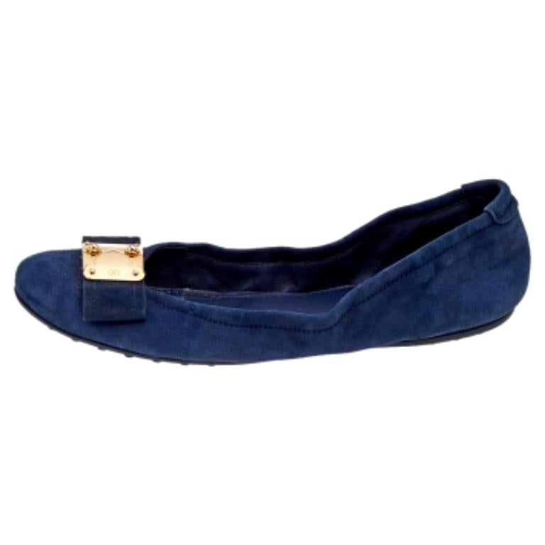 Louis Vuitton Navy Blue Suede Scrunch Ballet Flats Size 38.5