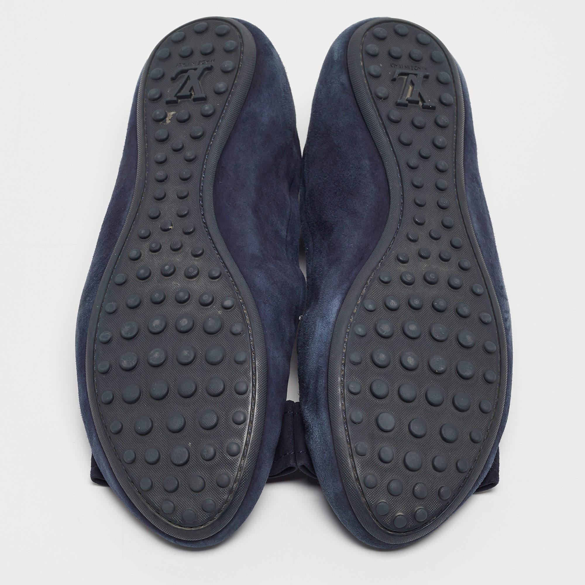 Louis Vuitton Navy Blue Suede Scrunch Ballet Flats Size 39 For Sale 1