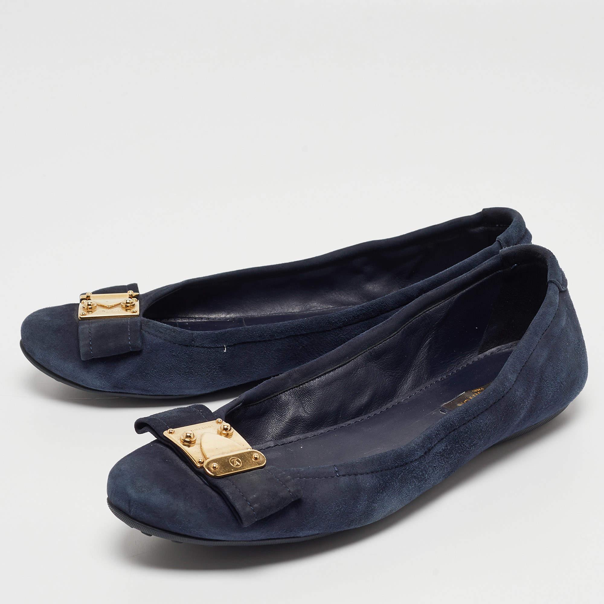 Louis Vuitton Navy Blue Suede Scrunch Ballet Flats Size 39 For Sale 2