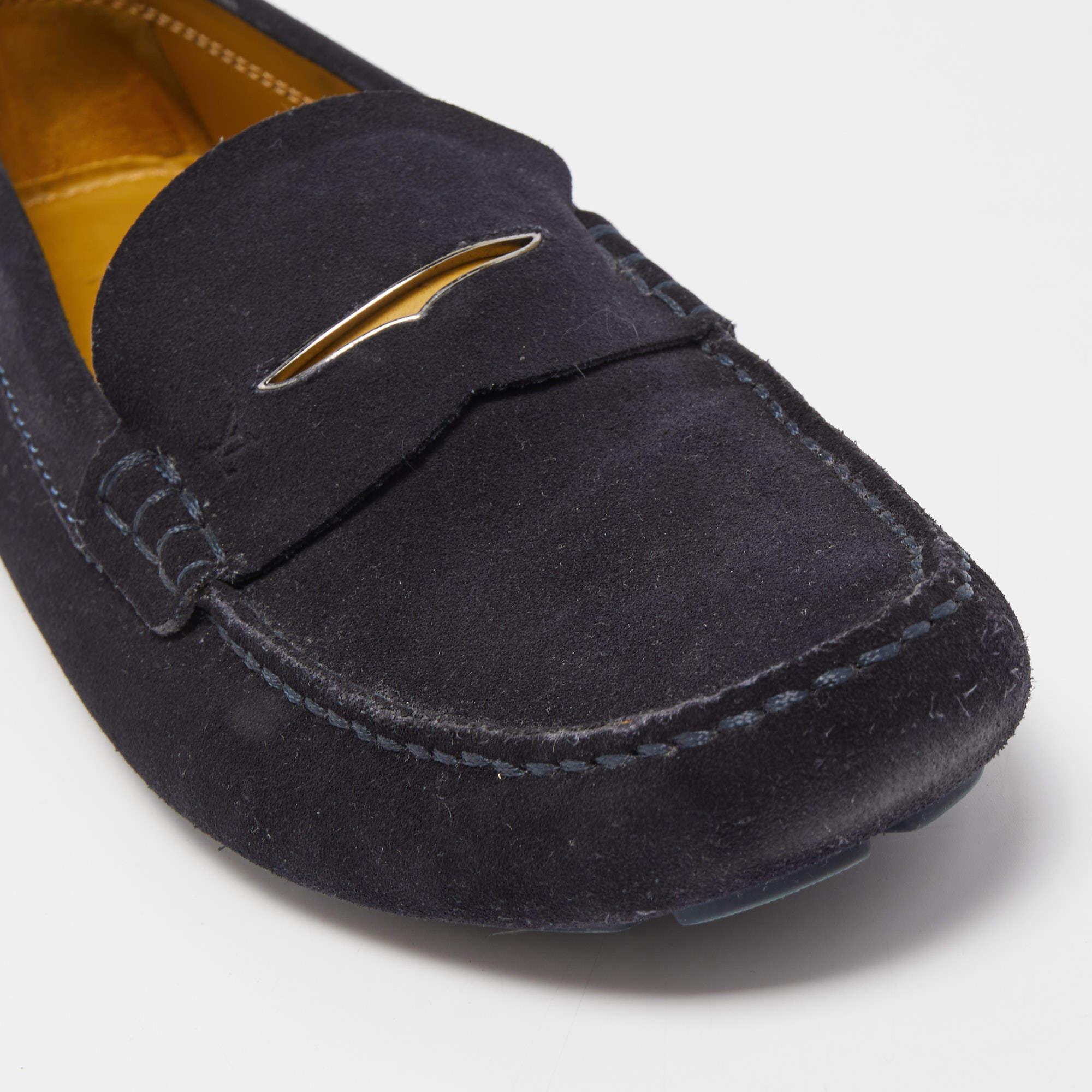 Louis Vuitton Navy Blue Suede Slip On Loafers Size 44.5 1