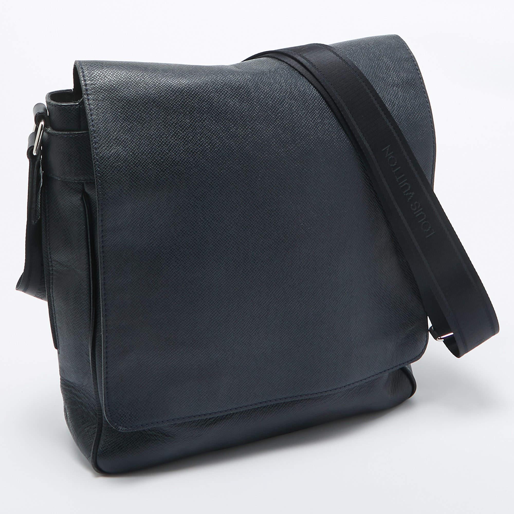 Black Louis Vuitton Navy Blue Taiga Leather Roman MM Bag