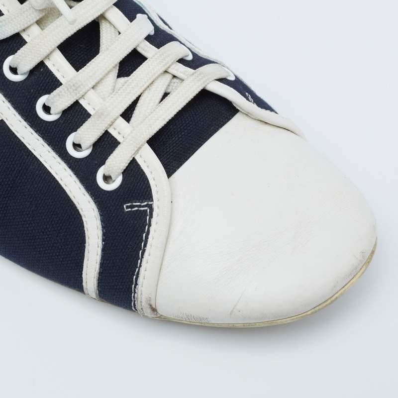 Louis Vuitton Navy Blue/White Canvas and Leather Low Top Sneakers Size 42.5 For Sale 1