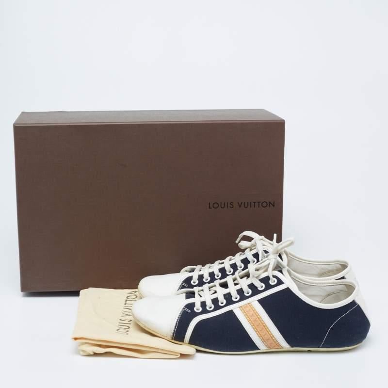 Louis Vuitton Navy Blue/White Canvas and Leather Low Top Sneakers Size 42.5 For Sale 4