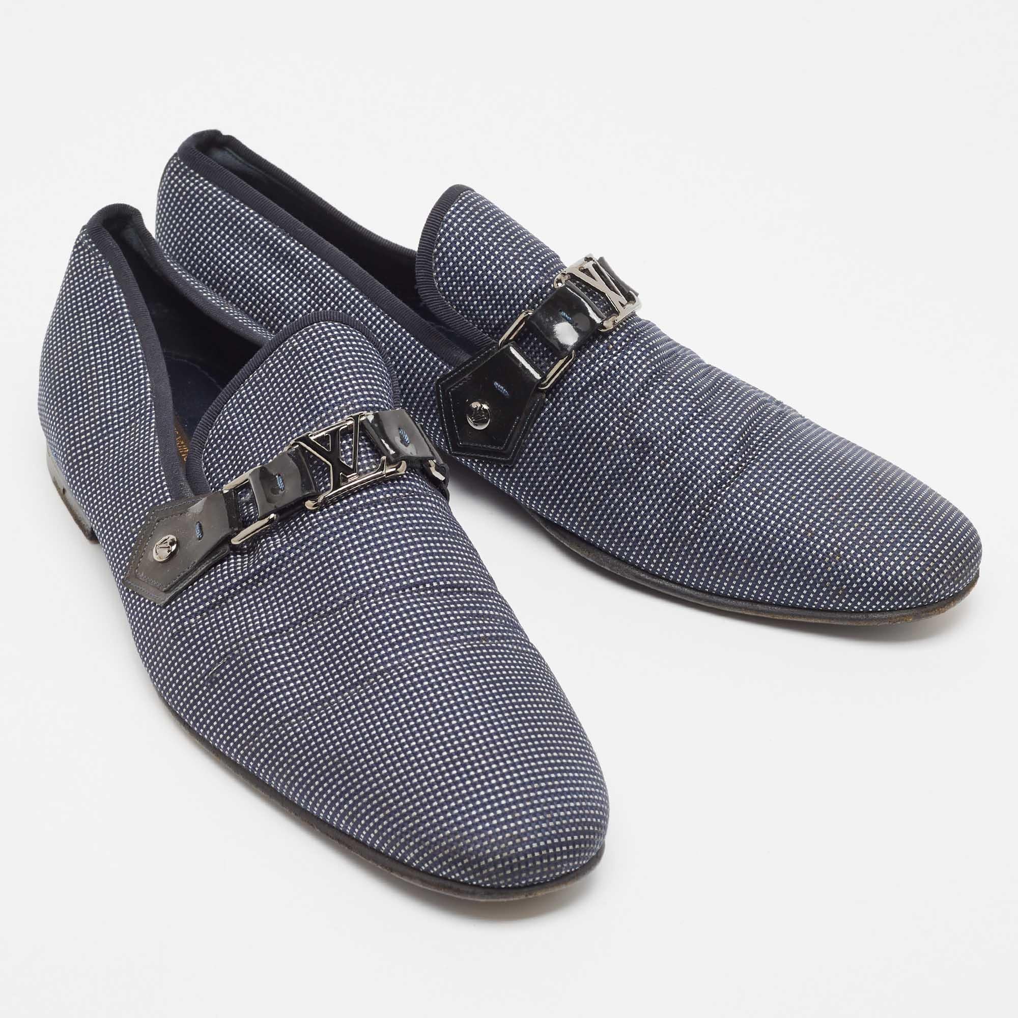 Men's Louis Vuitton Navy Blue/White Canvas Hockenheim Loafers Size 43.5