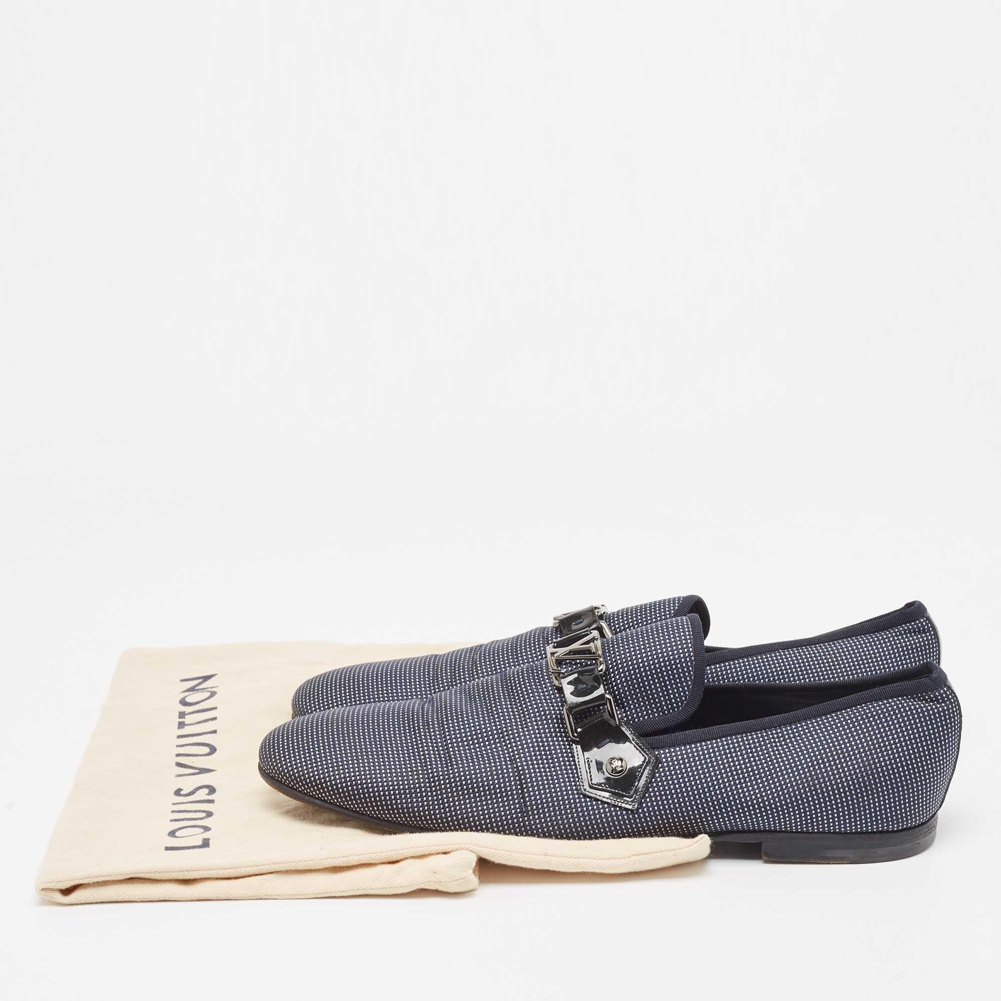 Louis Vuitton Navy Blue/White Canvas Hockenheim Loafers Size 43.5 5