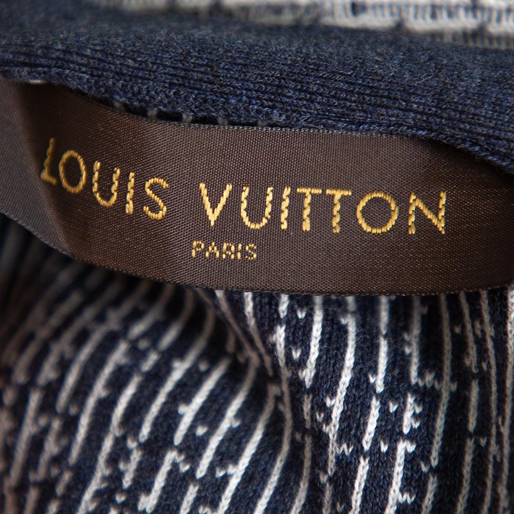 Louis Vuitton Navy Blue & White Knit Striped Pattern Cardigan L In New Condition In Dubai, Al Qouz 2