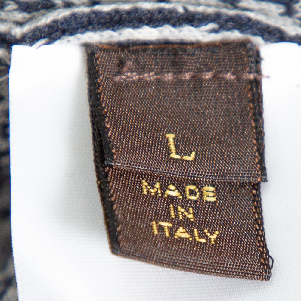 Louis Vuitton Navy Blue & White Knit Striped Pattern Cardigan L 1