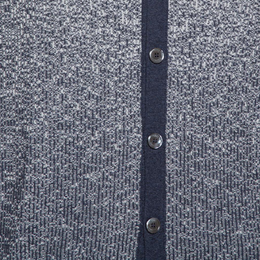 Louis Vuitton Navy Blue & White Knit Striped Pattern Cardigan L 2