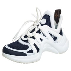 Louis Vuitton Navy Blue/White Mesh Leather Archlight Low Top Sneakers Size 38