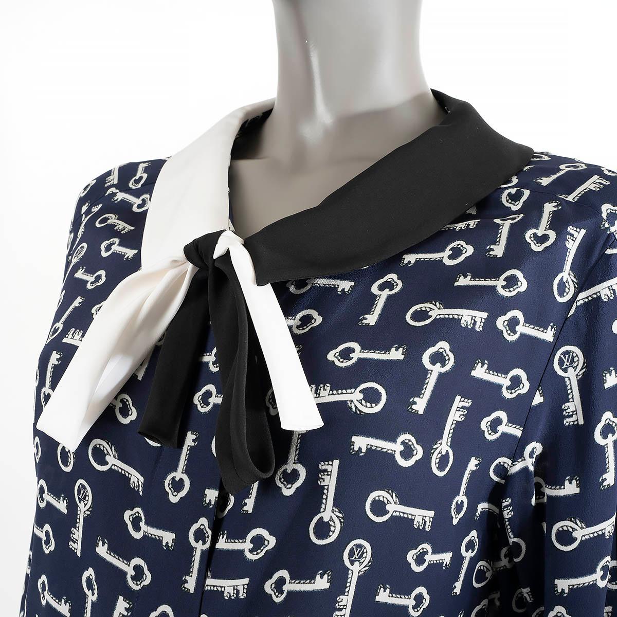 LOUIS VUITTON marineblaues & weißes Seidenhemd KEY PRINT in Marineblau & Weiß 36 XS im Angebot 2