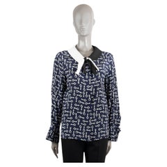 LOUIS VUITTON navy blue & white silk KEY PRINT Blouse Shirt 36 XS