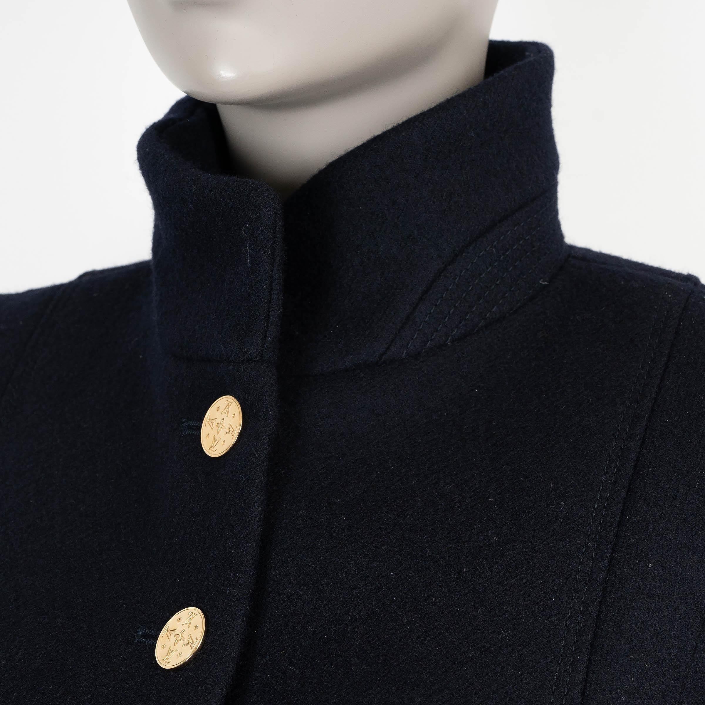 LOUIS VUITTON marineblaue Wolle CROPPED MILITARY Jacke 38 S Damen im Angebot