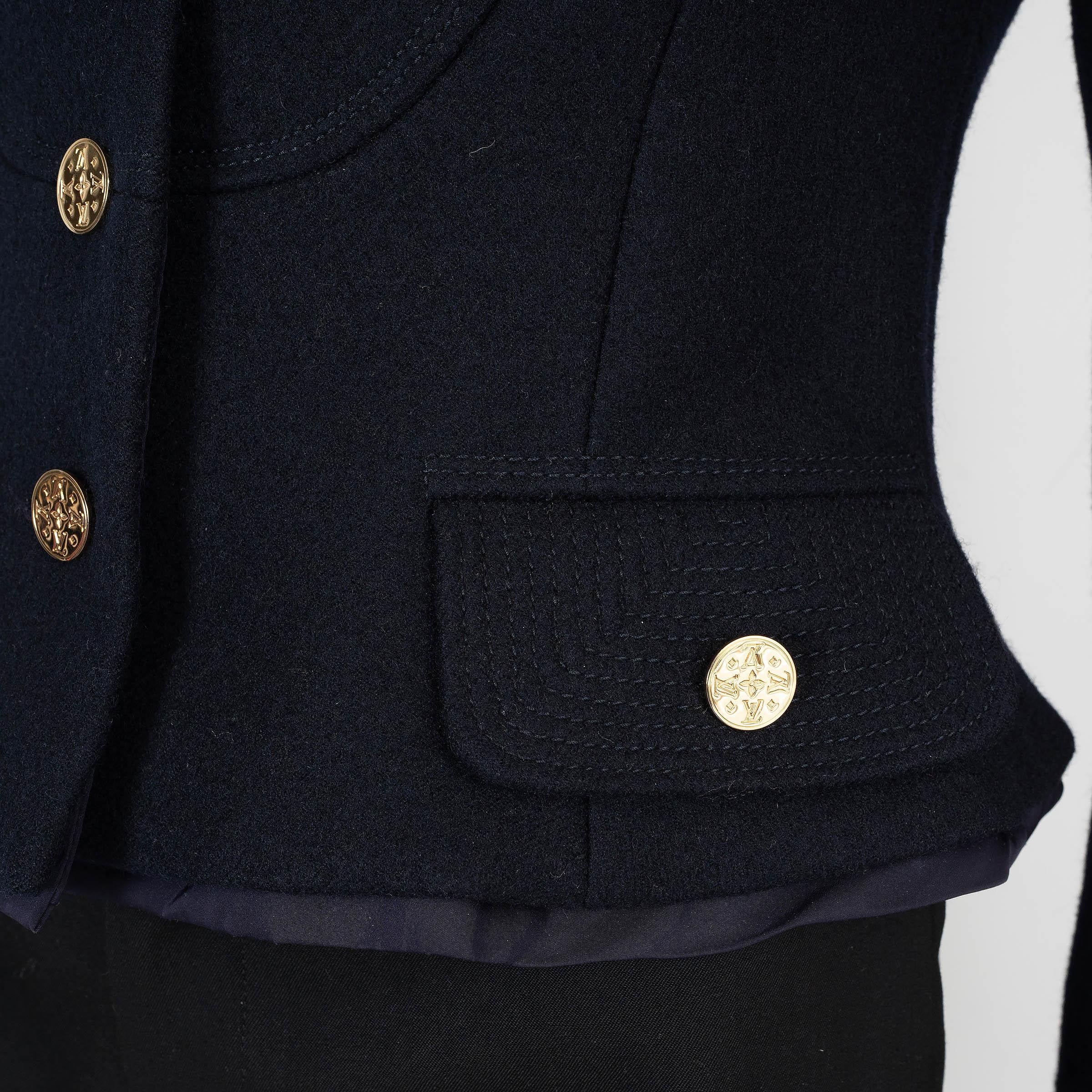 LOUIS VUITTON marineblaue Wolle CROPPED MILITARY Jacke 38 S im Angebot 1