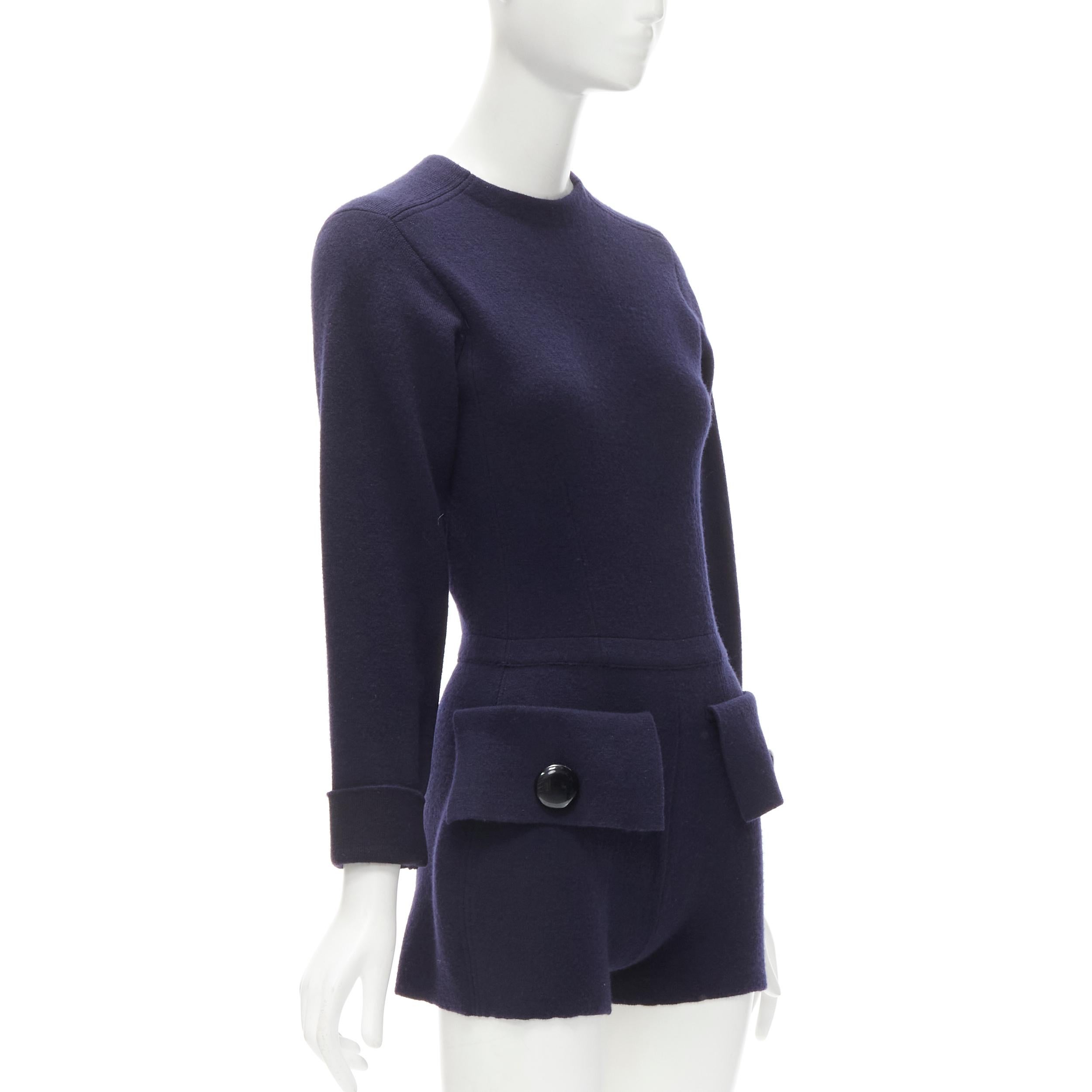 LOUIS VUITTON navy blue wool knit decorative button romper playsuit S In Excellent Condition In Hong Kong, NT